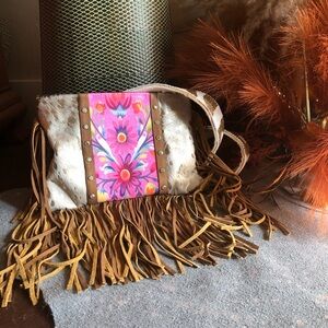 Keep It Gypsy Pink Floral Cowhide Maxine Purse